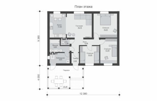 Одноэтажный дом с террасой